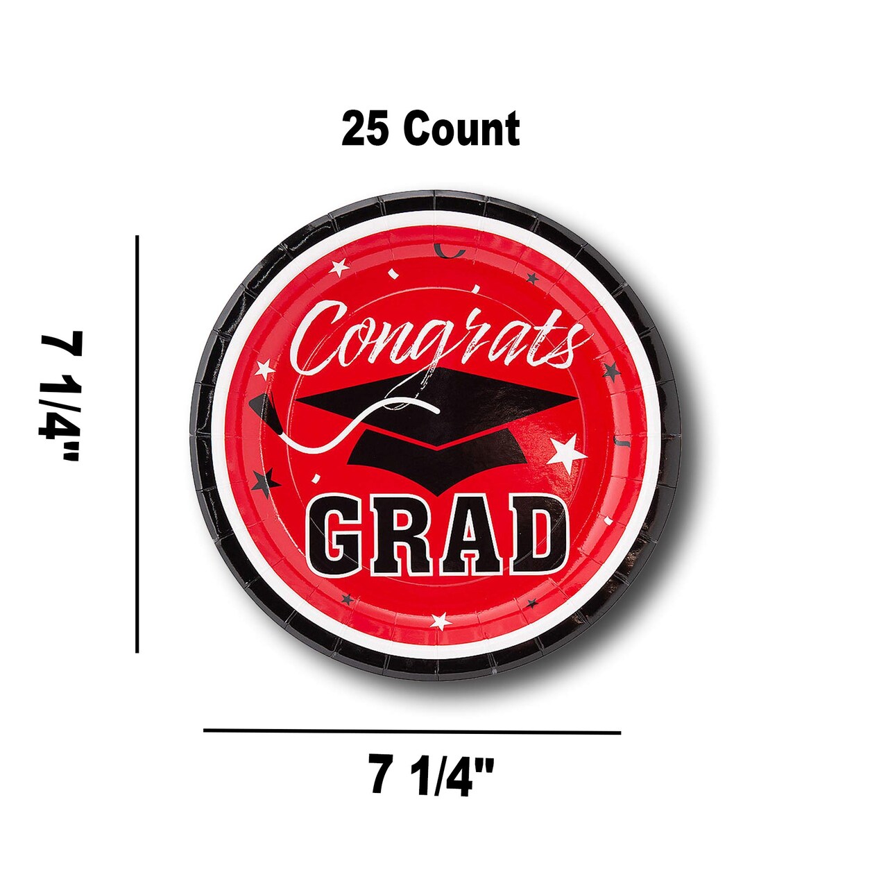 25 Count Red Congrats Grad Dessert Plates Graduation Party Disposable Supplies 7 1/4"